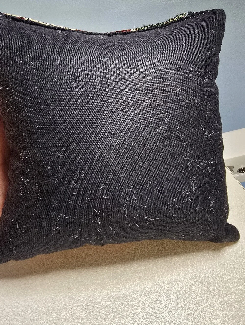 Decorative Small Cat Pillow Tapestry Square Black Fabric Back *READ*